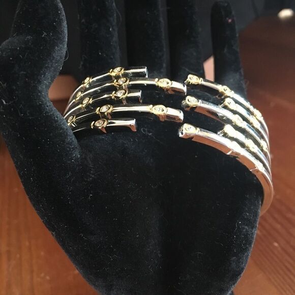 Bundle Sale 3 for $15 | Silver Tone Hinge Bracelet with Gold Tone Highlights / R - Picture 6 of 10